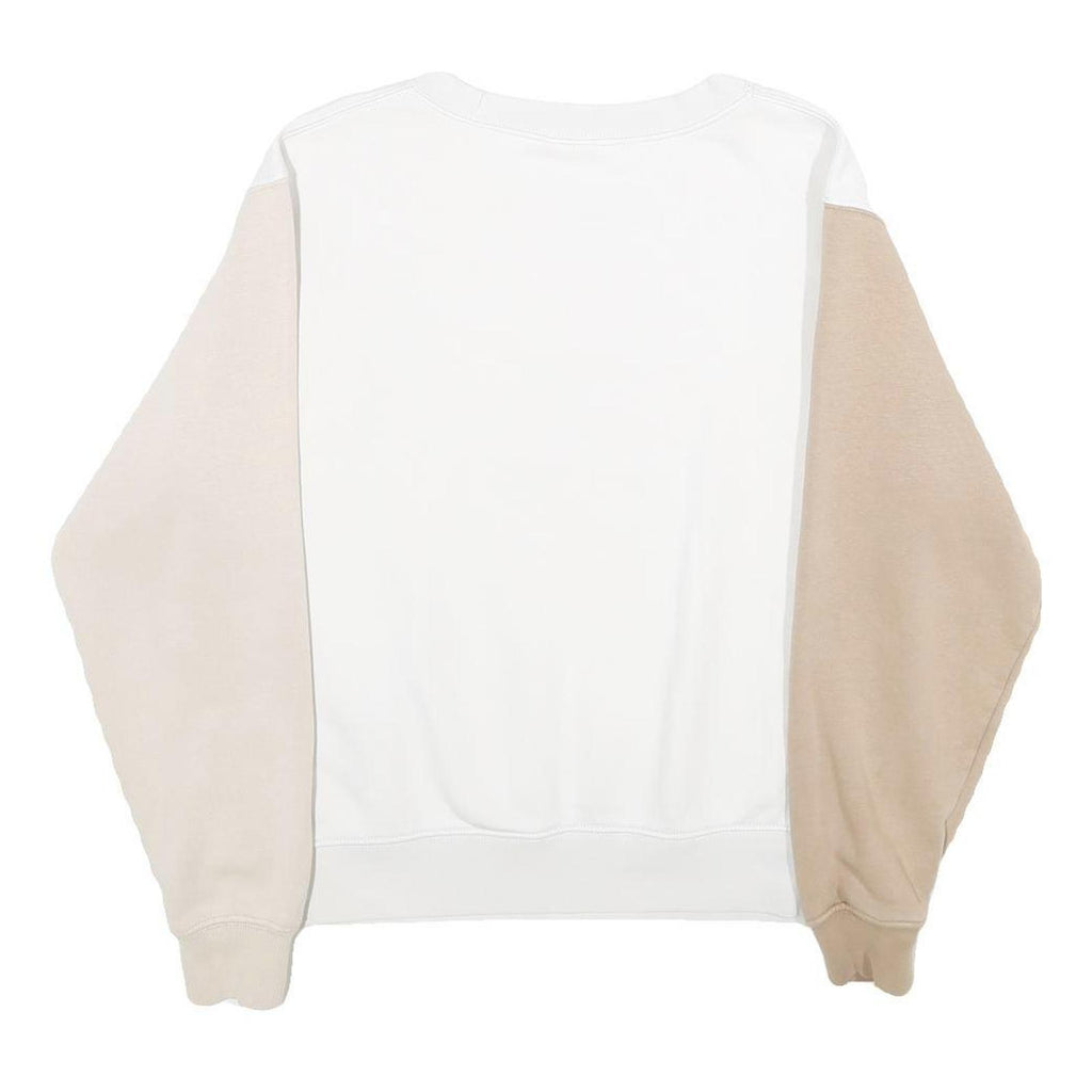 NIKE Womens White & Beige Crew Neck S Sweatshirt Cotton Blend Casual Pullover