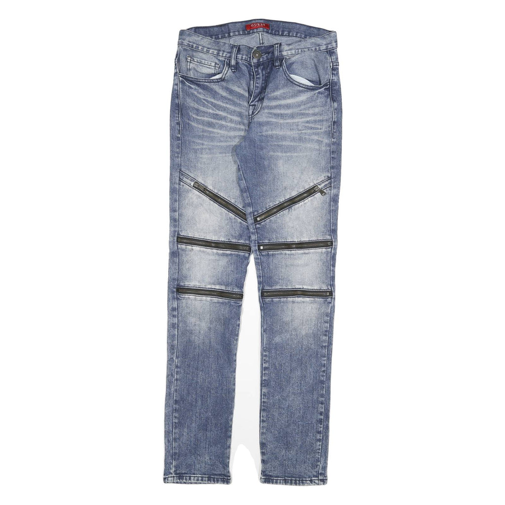 GUESS Womens Slim Blue Denim Light Wash Jeans W28 L32 Zipper Detail Casual