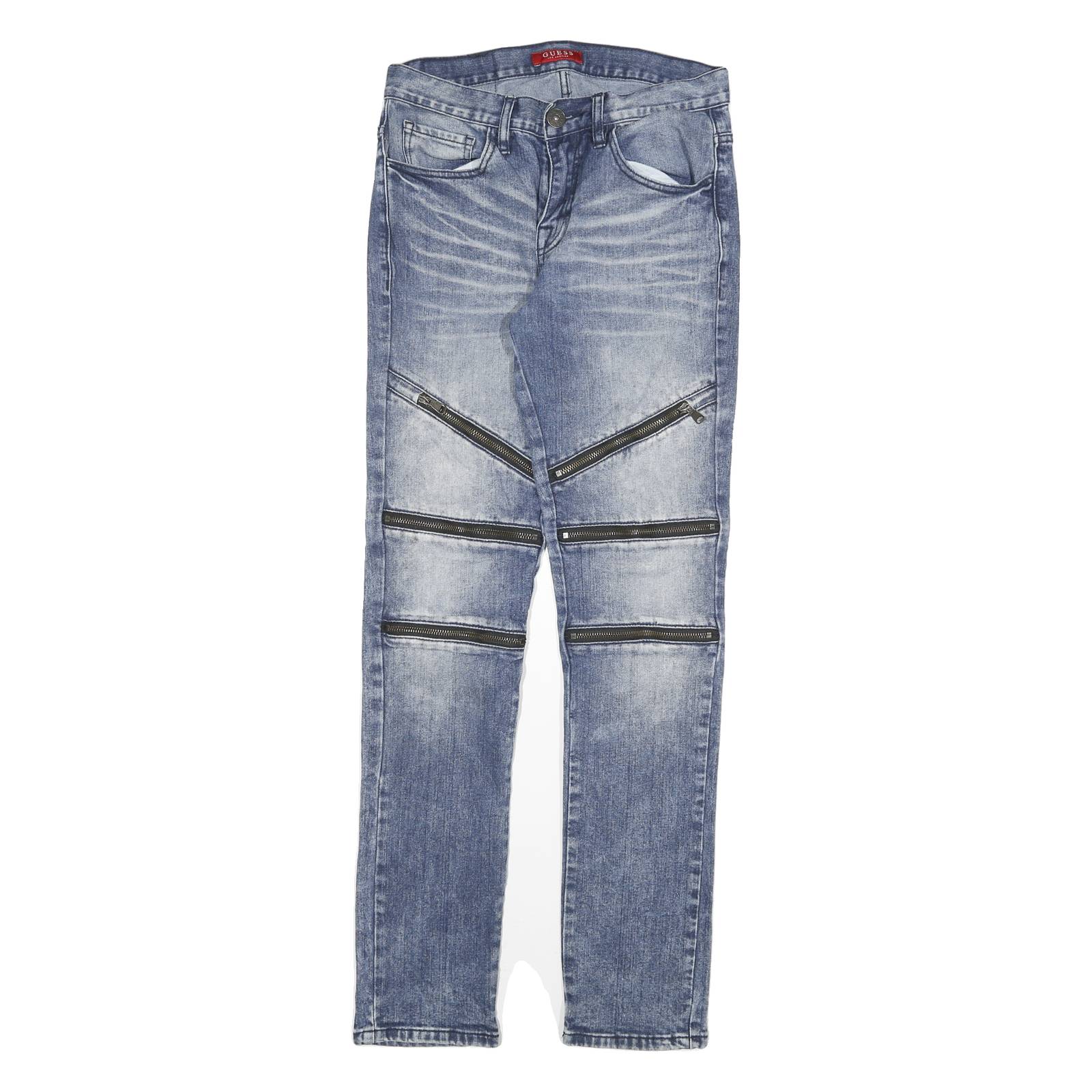 GUESS Womens Slim Blue Denim Light Wash Jeans W28 L32 Zipper Detail Casual