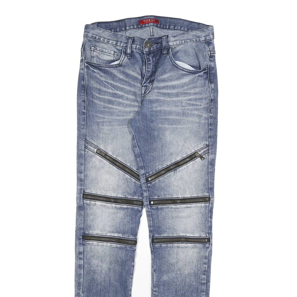 GUESS Womens Slim Blue Denim Light Wash Jeans W28 L32 Zipper Detail Casual