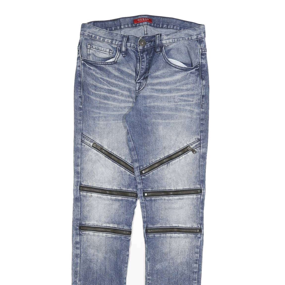 GUESS Womens Slim Blue Denim Light Wash Jeans W28 L32 Zipper Detail Casual