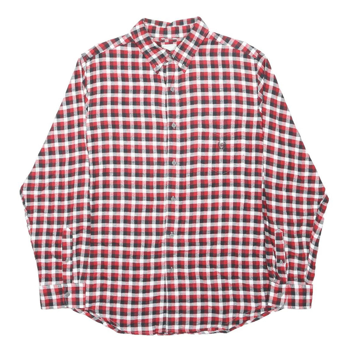CHAPS Mens Red & Black Check Shirt L Classic Button-Down Long Sleeve Cotton