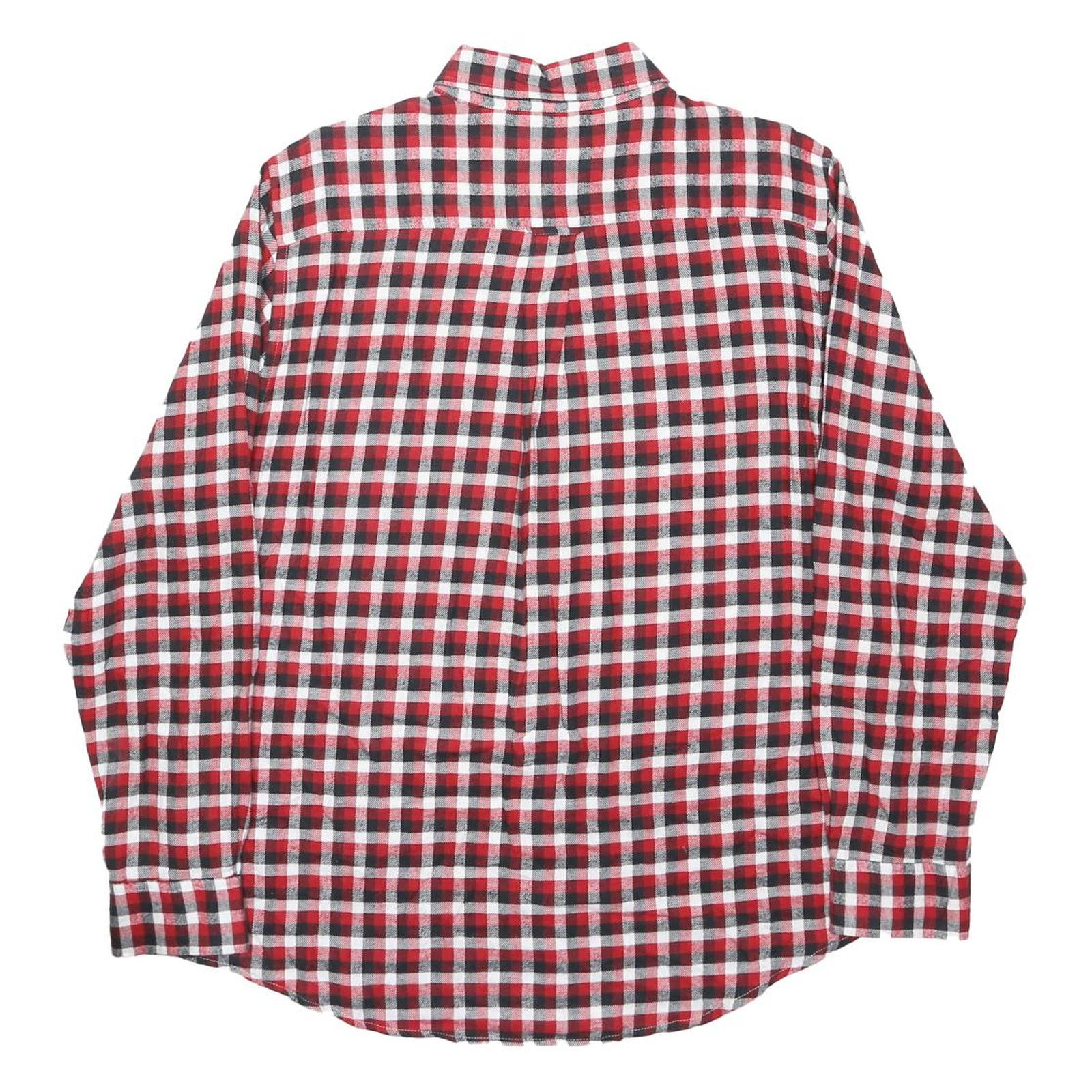 CHAPS Mens Red & Black Check Shirt L Classic Button-Down Long Sleeve Cotton