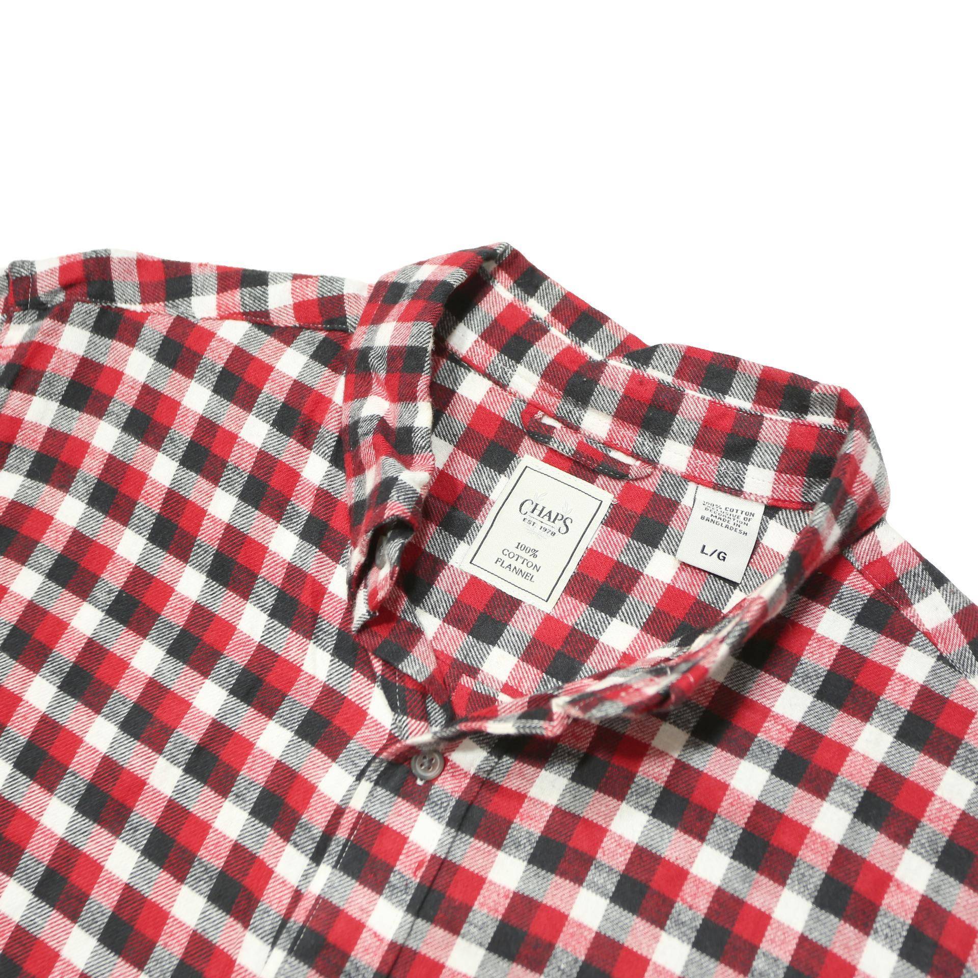 CHAPS Mens Red & Black Check Shirt L Classic Button-Down Long Sleeve Cotton