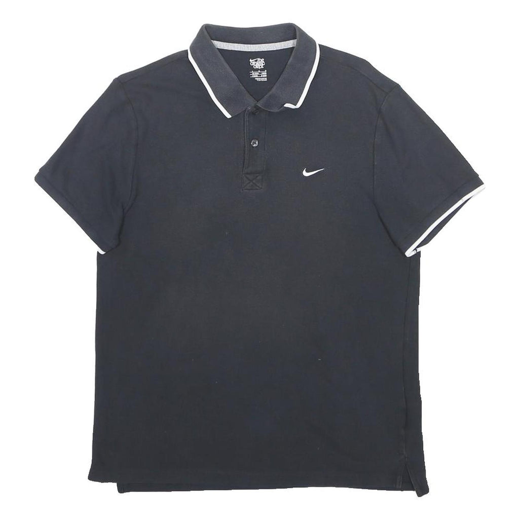 NIKE Mens Black & White Swoosh Short Sleeve Polo Shirt L Cotton Casual