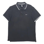 NIKE Mens Black & White Swoosh Short Sleeve Polo Shirt L Cotton Casual