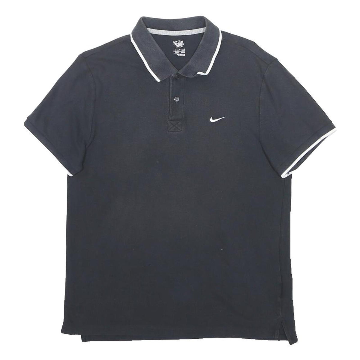 NIKE Mens Black & White Swoosh Short Sleeve Polo Shirt L Cotton Casual