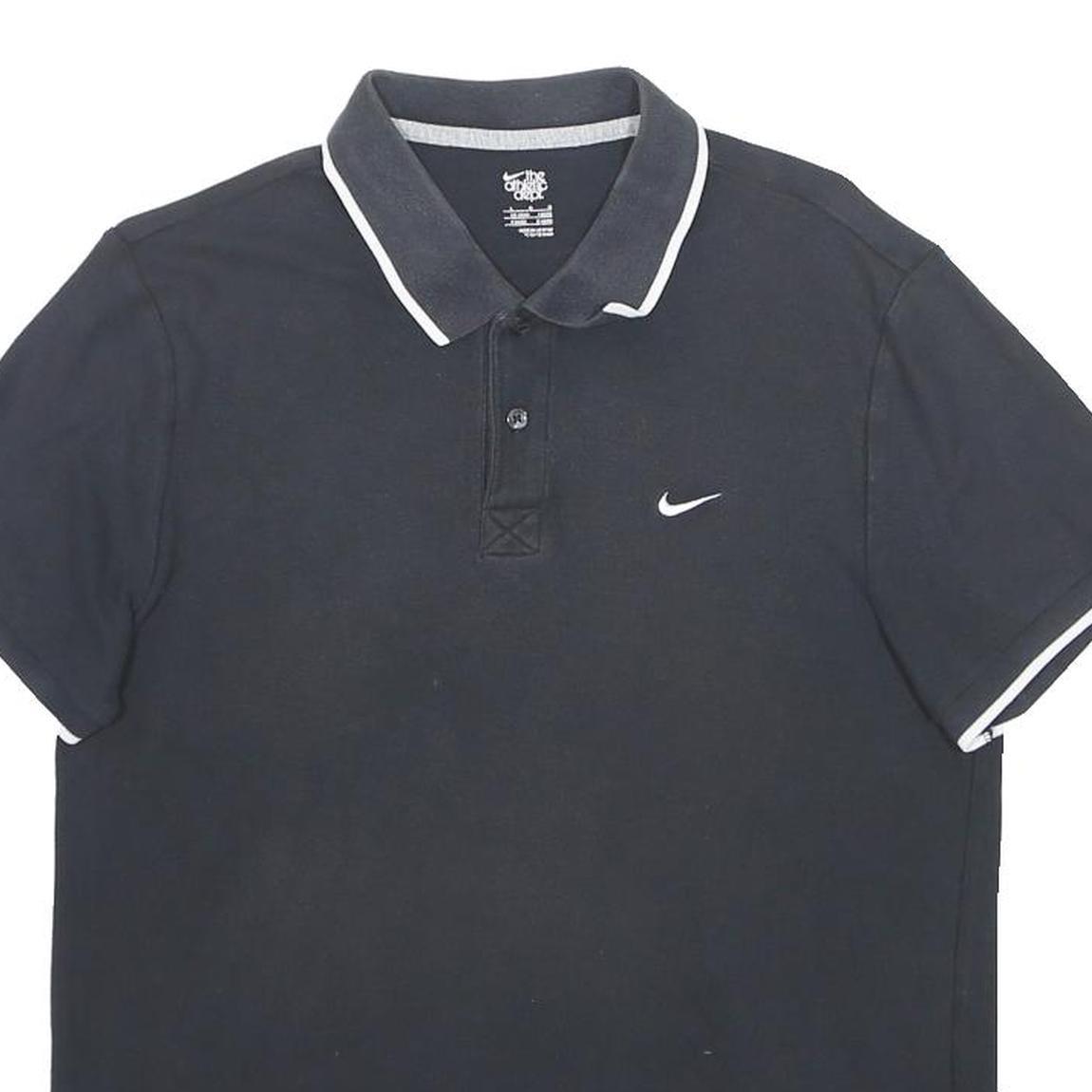 NIKE Mens Black & White Swoosh Short Sleeve Polo Shirt L Cotton Casual