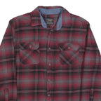 JACHS Mens Red & Grey Check Shirt L Cotton Blend Flannel Classic Button Up