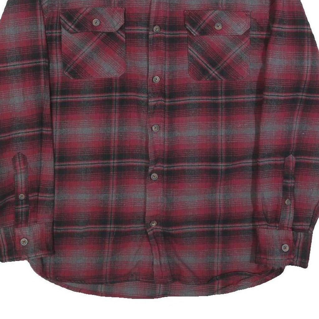 JACHS Mens Red & Grey Check Shirt L Cotton Blend Flannel Classic Button Up