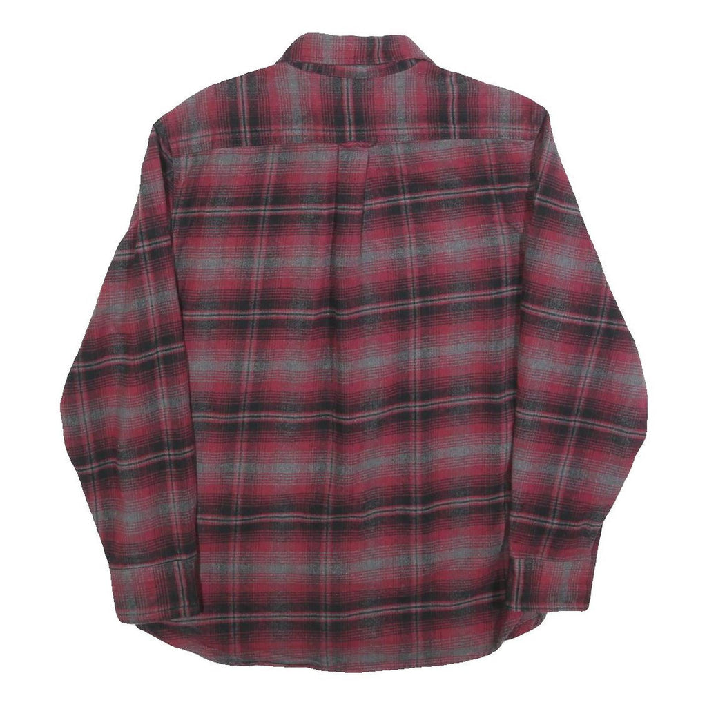 JACHS Mens Red & Grey Check Shirt L Cotton Blend Flannel Classic Button Up