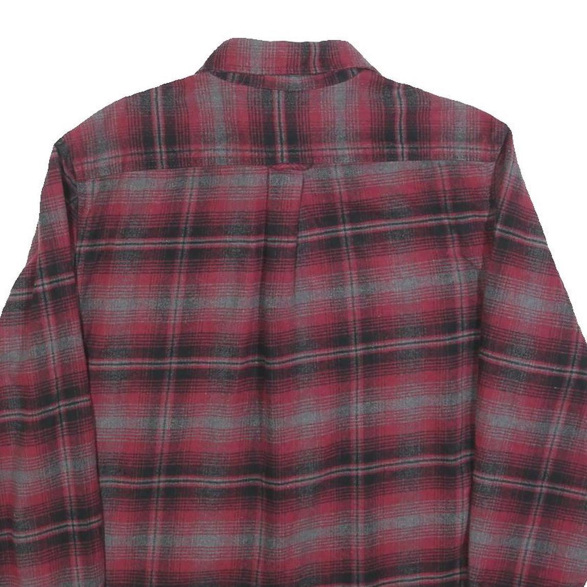 JACHS Mens Red & Grey Check Shirt L Cotton Blend Flannel Classic Button Up