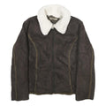 LL BEAN Womens Brown Faux Suede Zip Jacket M Sherpa Collar Warm Winter