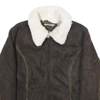 LL BEAN Womens Brown Faux Suede Zip Jacket M Sherpa Collar Warm Winter