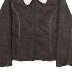 LL BEAN Womens Brown Faux Suede Zip Jacket M Sherpa Collar Warm Winter