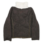 LL BEAN Womens Brown Faux Suede Zip Jacket M Sherpa Collar Warm Winter