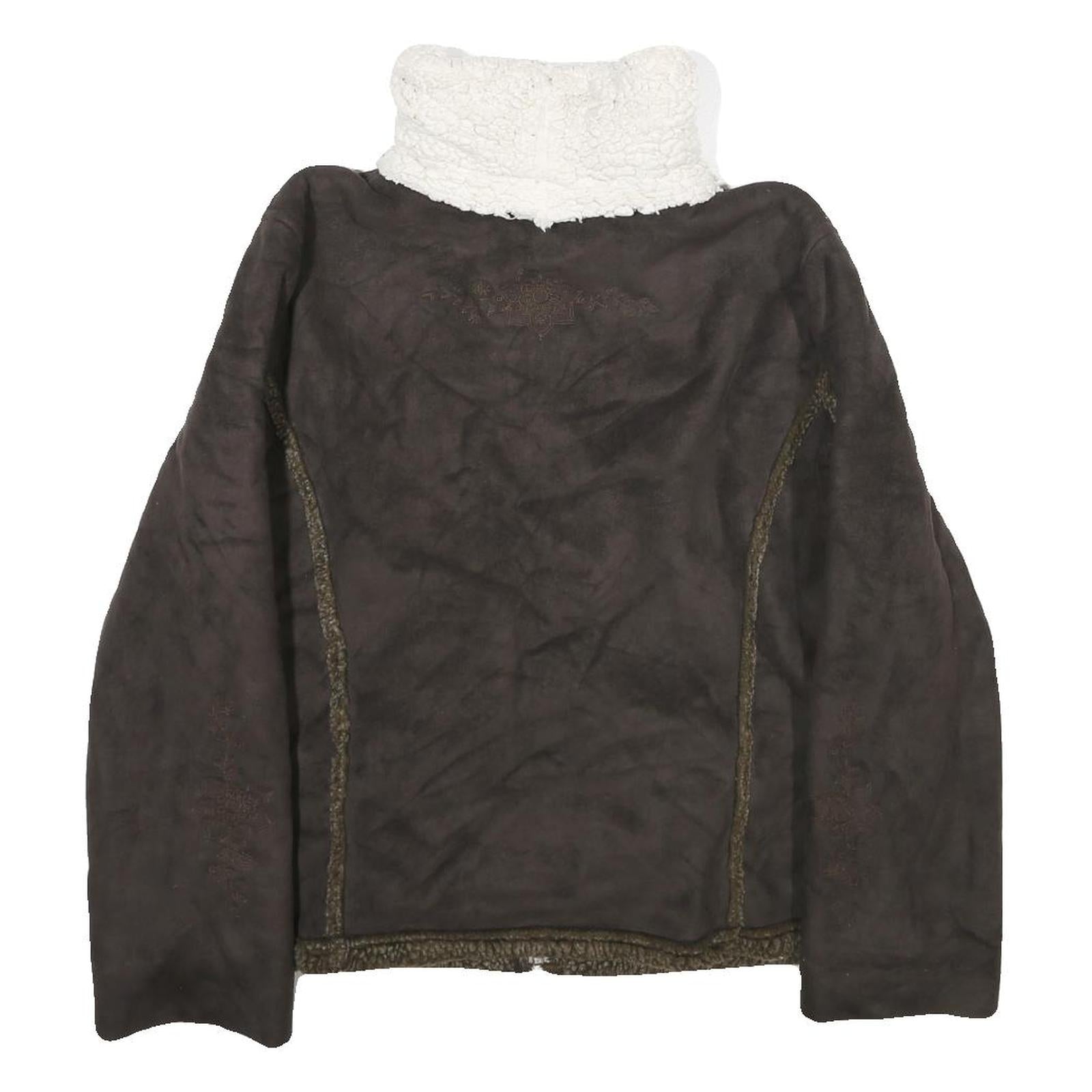 LL BEAN Womens Brown Faux Suede Zip Jacket M Sherpa Collar Warm Winter