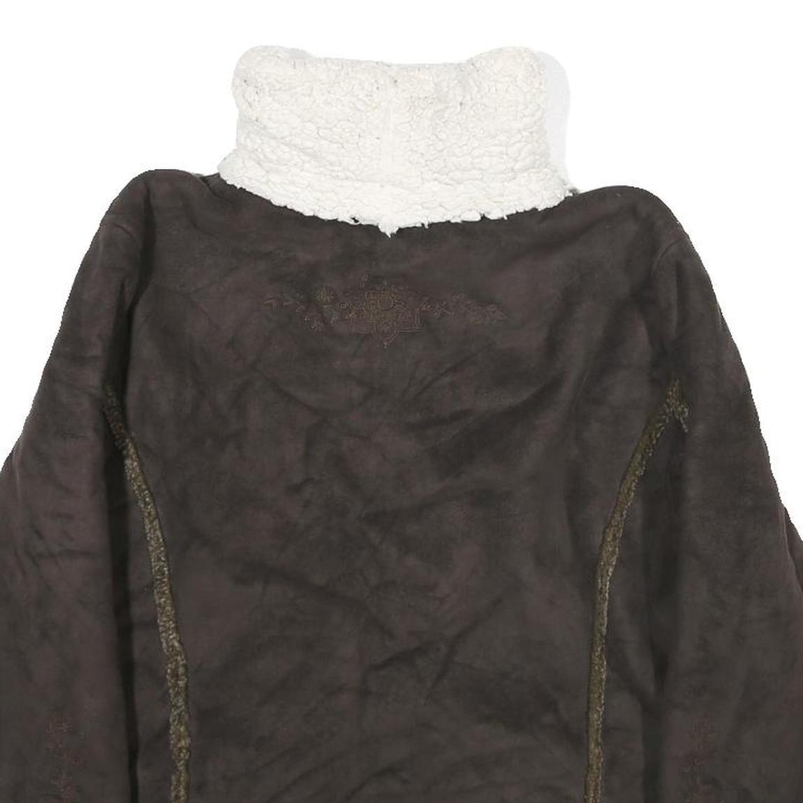 LL BEAN Womens Brown Faux Suede Zip Jacket M Sherpa Collar Warm Winter