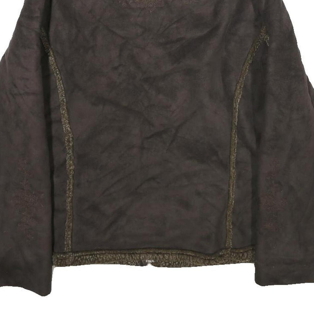 LL BEAN Womens Brown Faux Suede Zip Jacket M Sherpa Collar Warm Winter