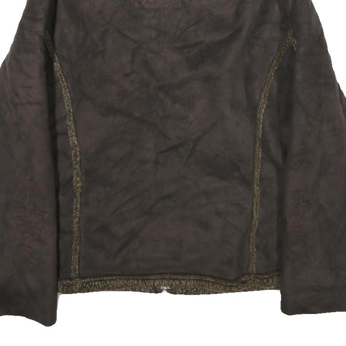 LL BEAN Womens Brown Faux Suede Zip Jacket M Sherpa Collar Warm Winter