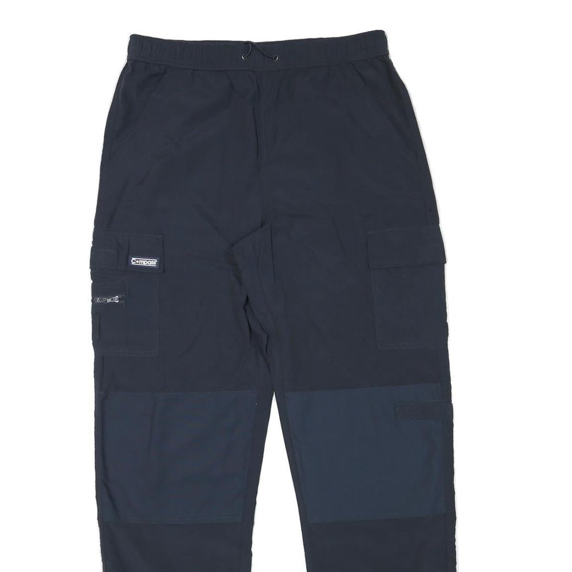 COMPASS Mens Polyester Blend Navy Relaxed Straight Trousers W30 L31 Casual