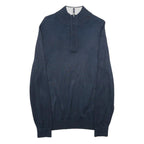 NAUTICA Mens Navy Blue Pullover Jumper Cotton Blend Quarter Zip Rib Knit M