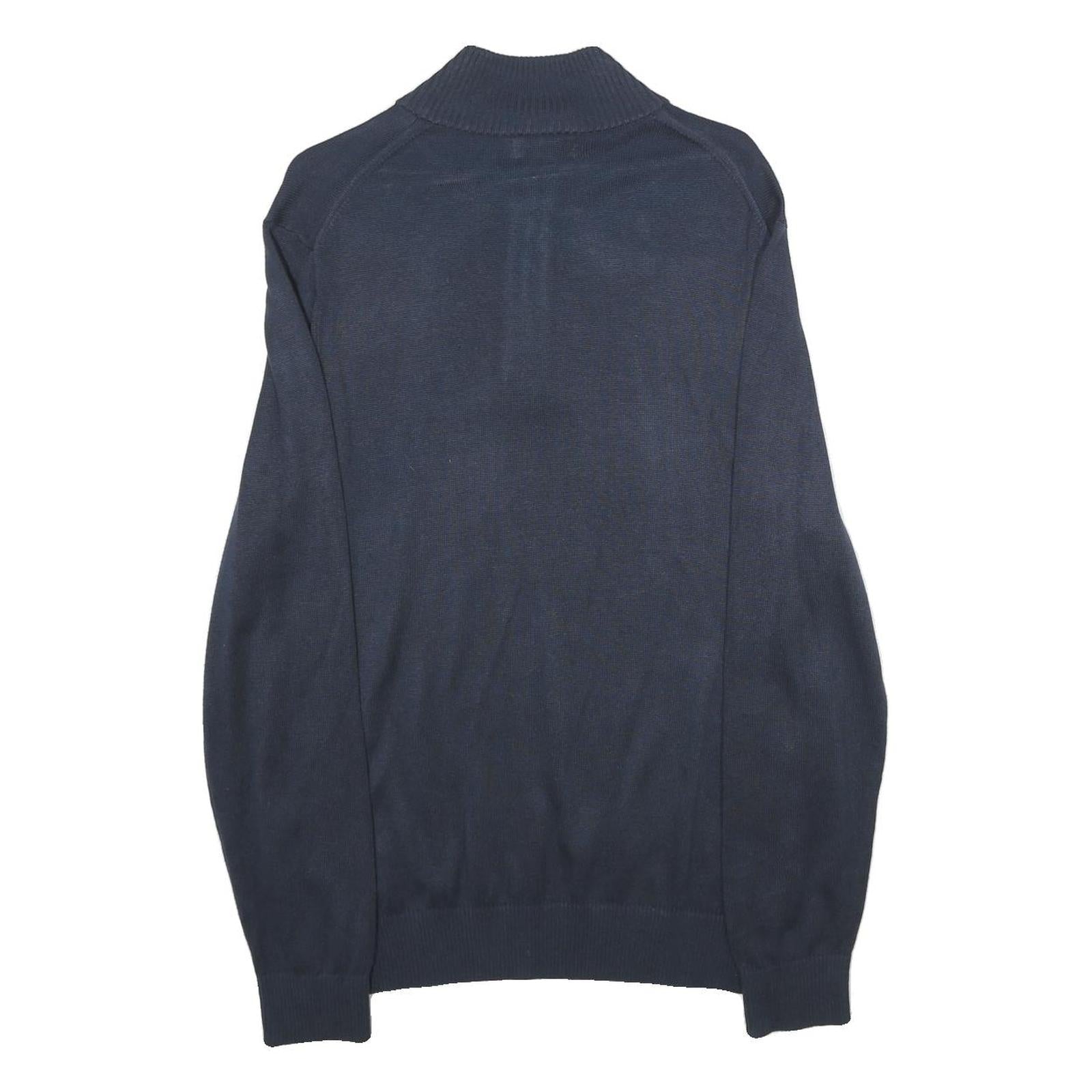 NAUTICA Mens Navy Blue Pullover Jumper Cotton Blend Quarter Zip Rib Knit M