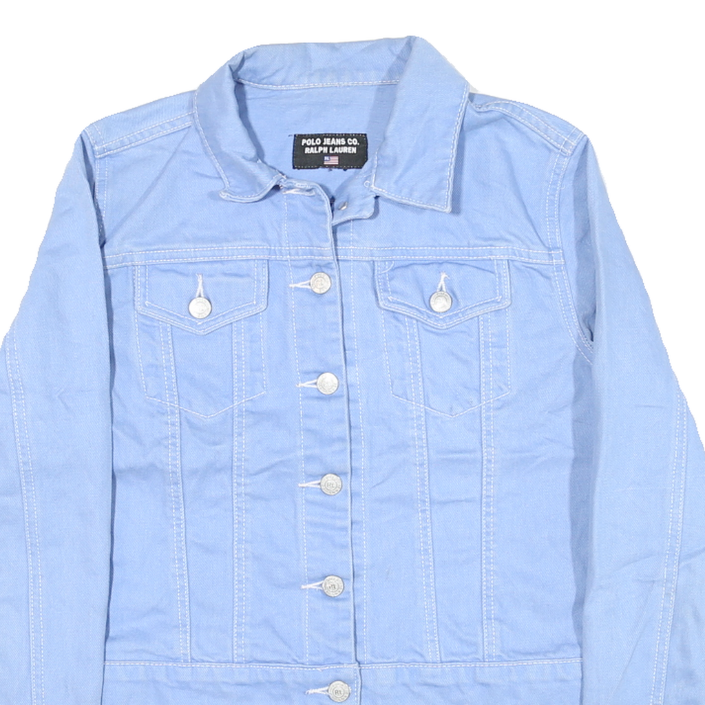 POLO RALPH LAUREN Womens Blue Cotton Blend Denim Jacket M Button Plain Casual