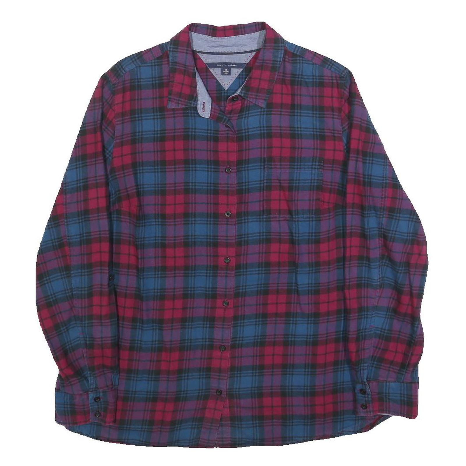 TOMMY HILFIGER Womens Blue & Red Check Shirt XL Casual Cotton Blend Button