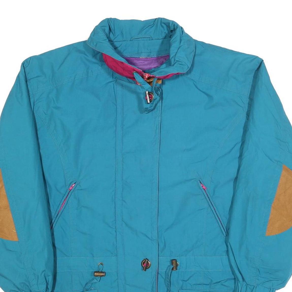 LONDON FOG Womens Blue & Brown Casual Zip Jacket M Polyester Blend Lightweight