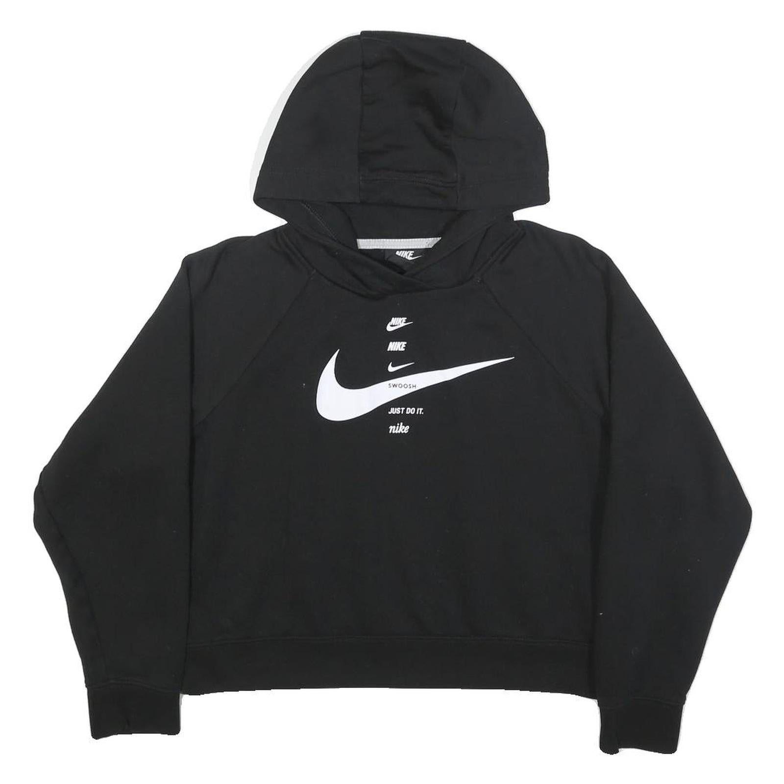NIKE Womens Black Cotton Blend Pullover Hoodie S Graphic Print Casual