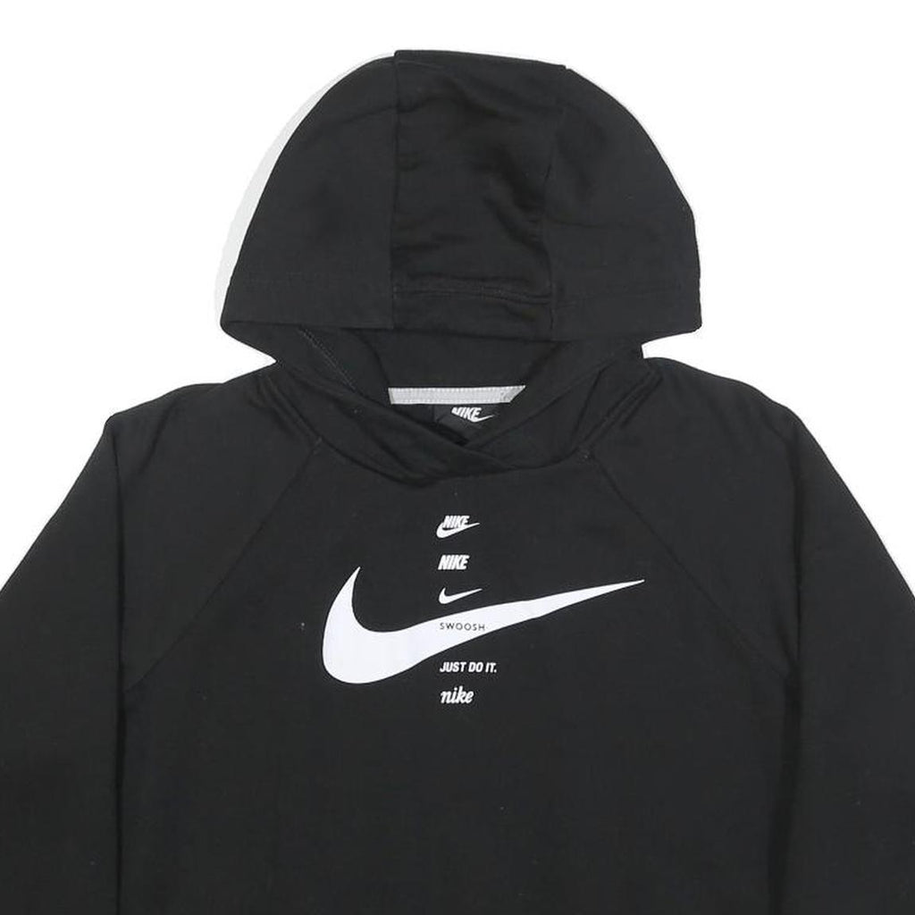 NIKE Womens Black Cotton Blend Pullover Hoodie S Graphic Print Casual
