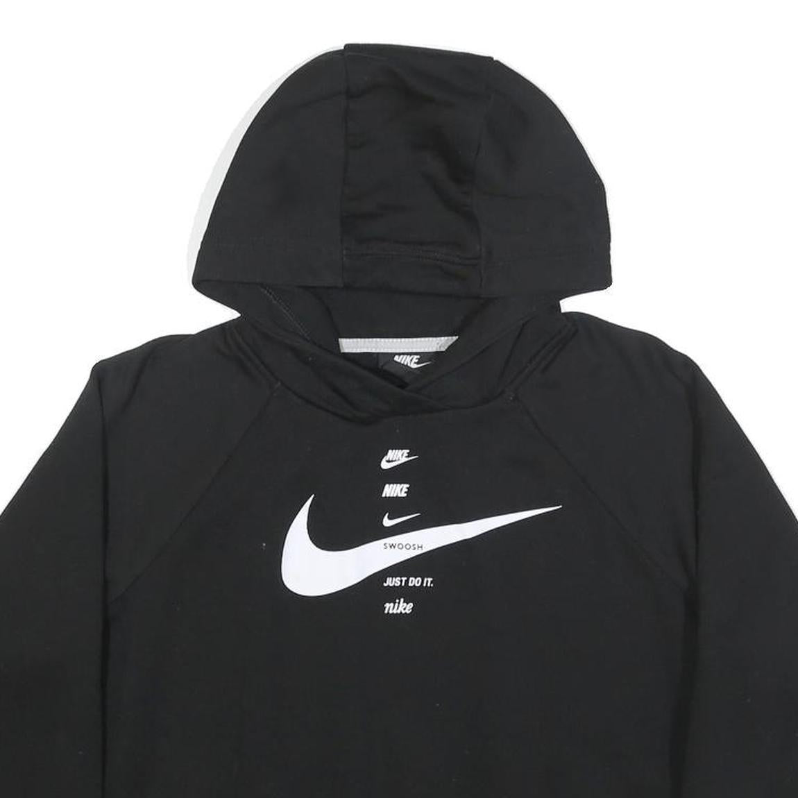 NIKE Womens Black Cotton Blend Pullover Hoodie S Graphic Print Casual