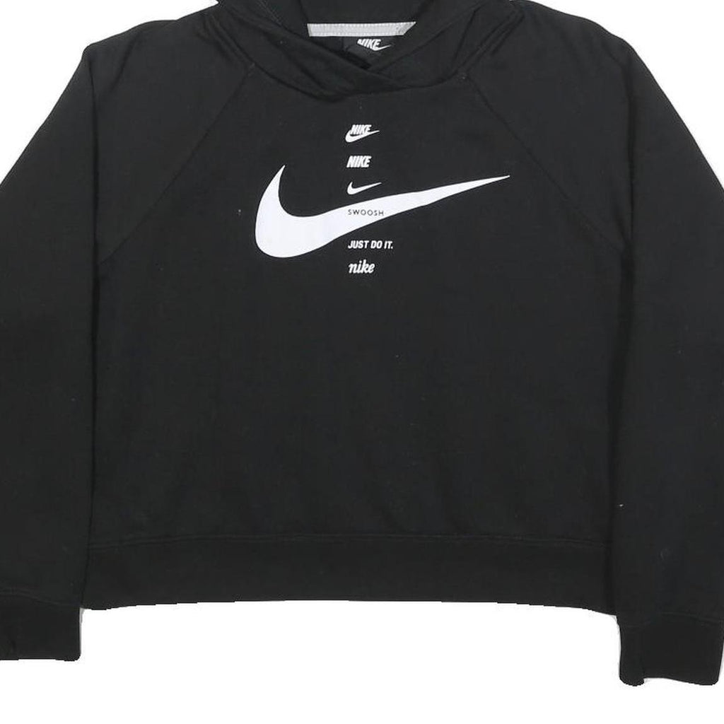 NIKE Womens Black Cotton Blend Pullover Hoodie S Graphic Print Casual