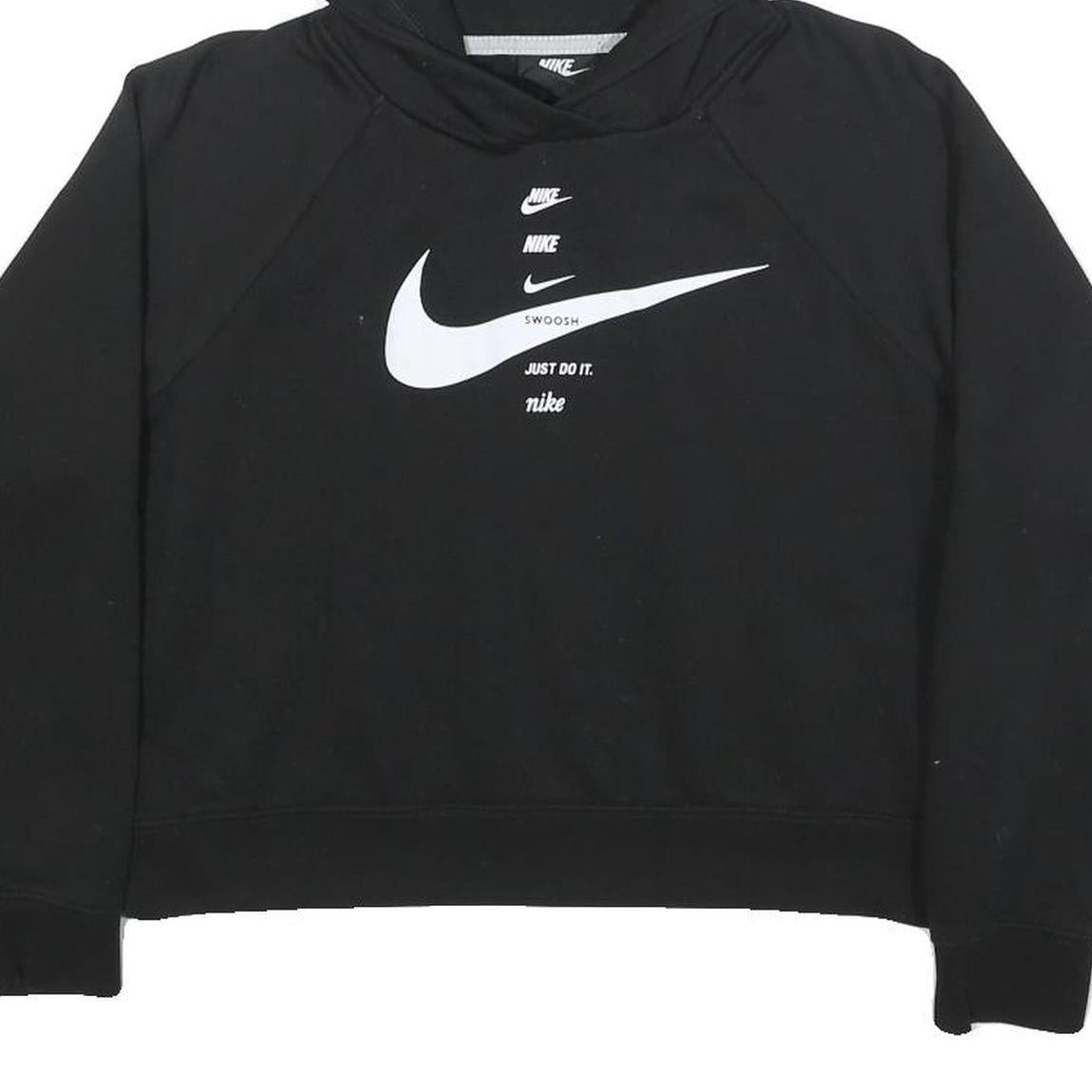 NIKE Womens Black Cotton Blend Pullover Hoodie S Graphic Print Casual