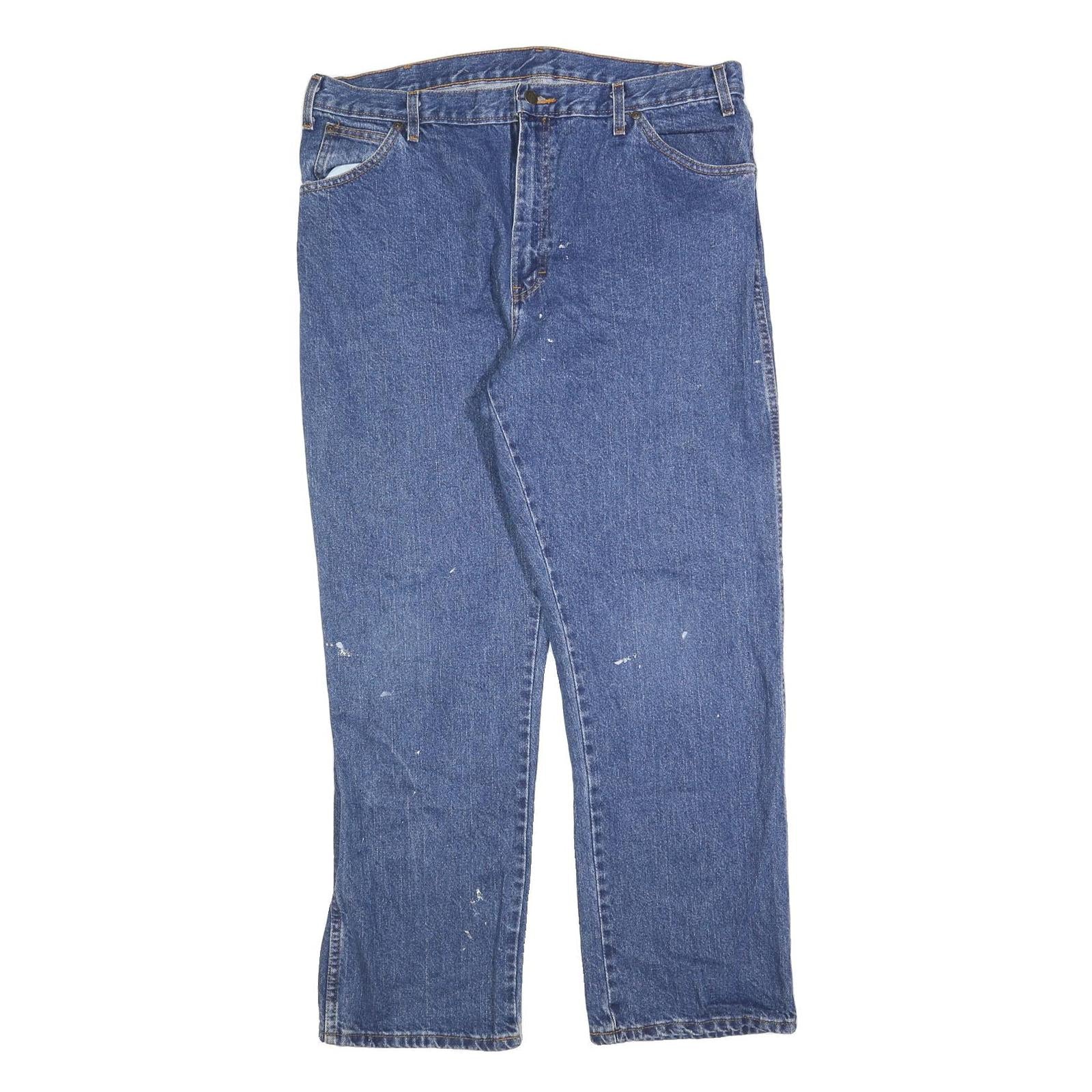 DICKIES Mens Blue Relaxed Straight Denim Light W36 L30 Workwear Zip Jeans