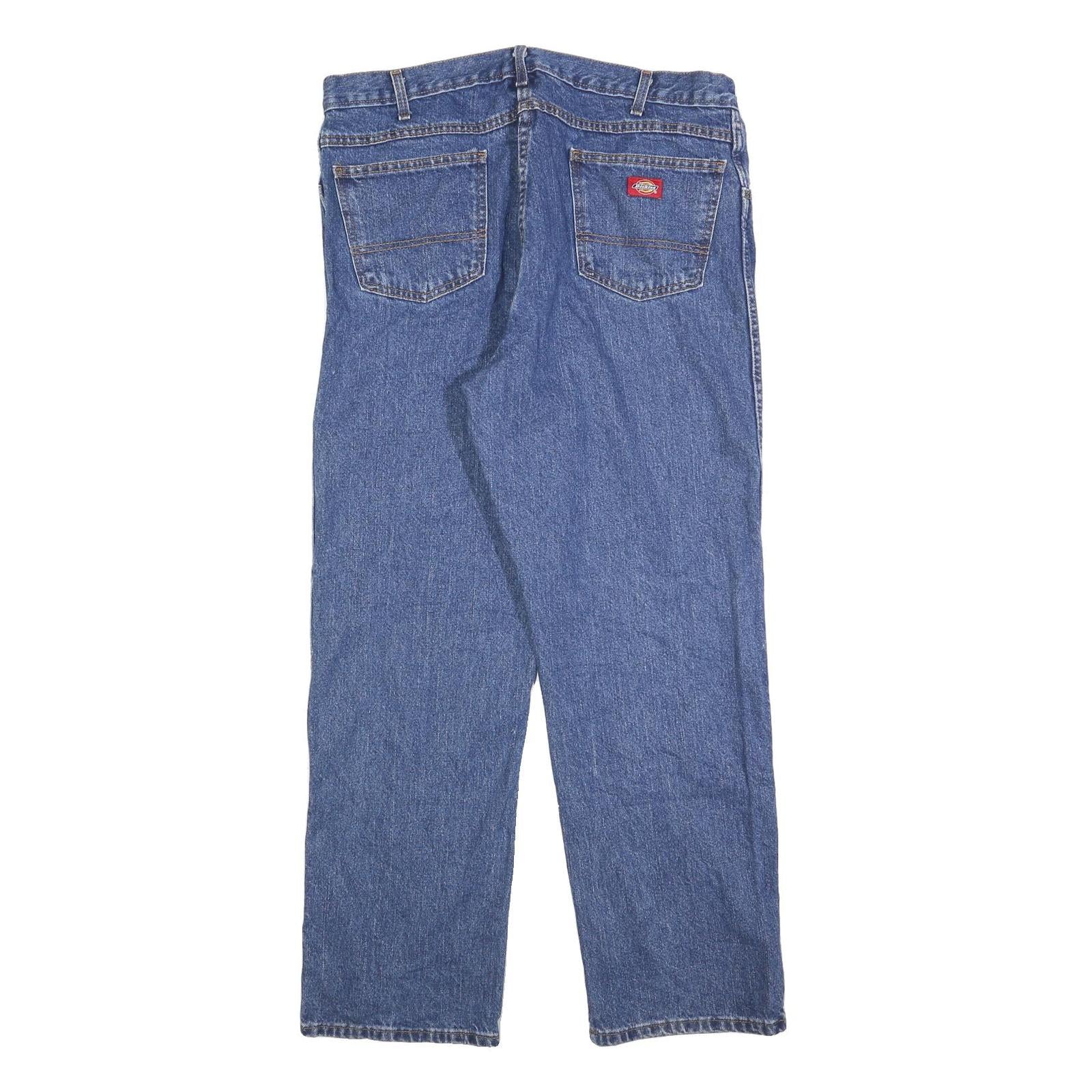 DICKIES Mens Blue Relaxed Straight Denim Light W36 L30 Workwear Zip Jeans