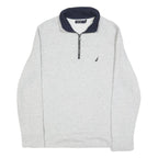 NAUTICA Mens Grey & Navy Quarter Zip Sweatshirt L Cotton Blend Pullover Casual