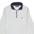 NAUTICA Mens Grey & Navy Quarter Zip Sweatshirt L Cotton Blend Pullover Casual