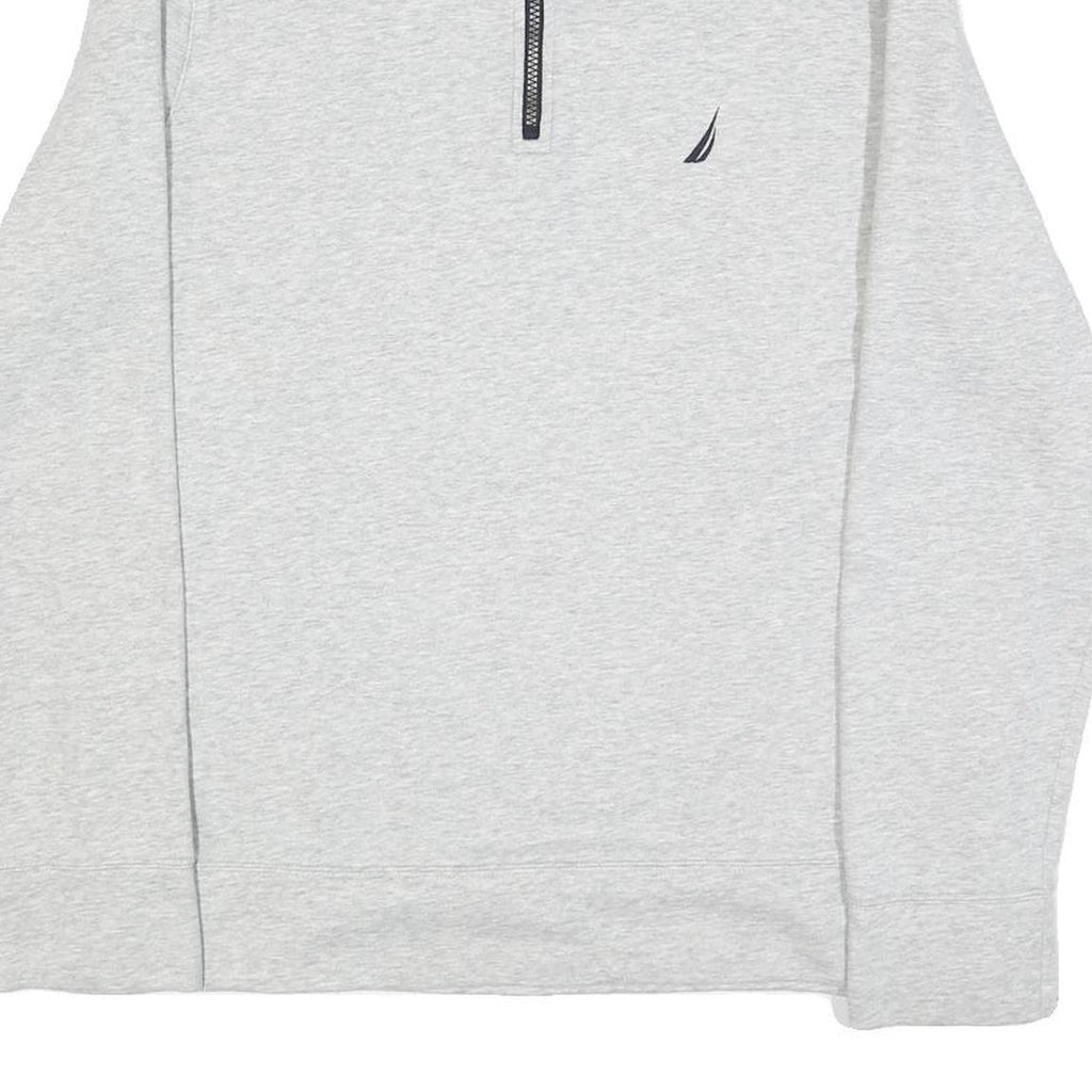 NAUTICA Mens Grey & Navy Quarter Zip Sweatshirt L Cotton Blend Pullover Casual