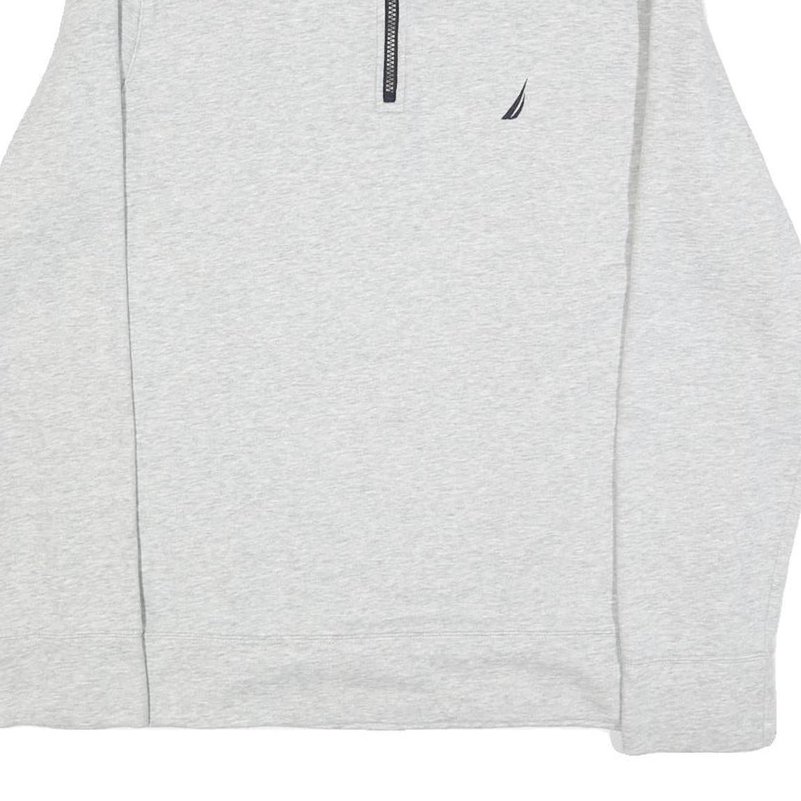 NAUTICA Mens Grey & Navy Quarter Zip Sweatshirt L Cotton Blend Pullover Casual