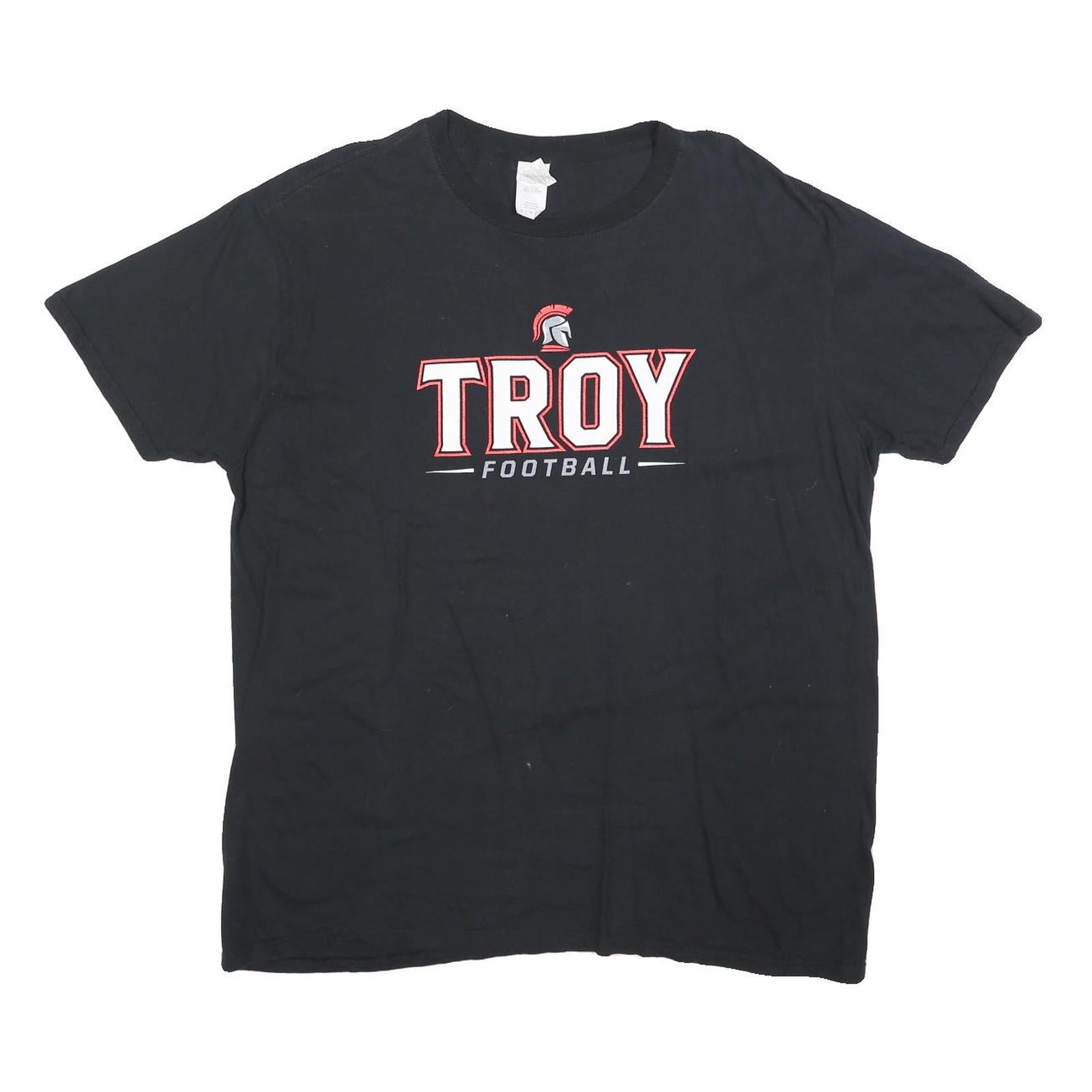 GILDAN Mens Black Troy Football Graphic T-Shirt XL Short Sleeve Crew Neck Casual
