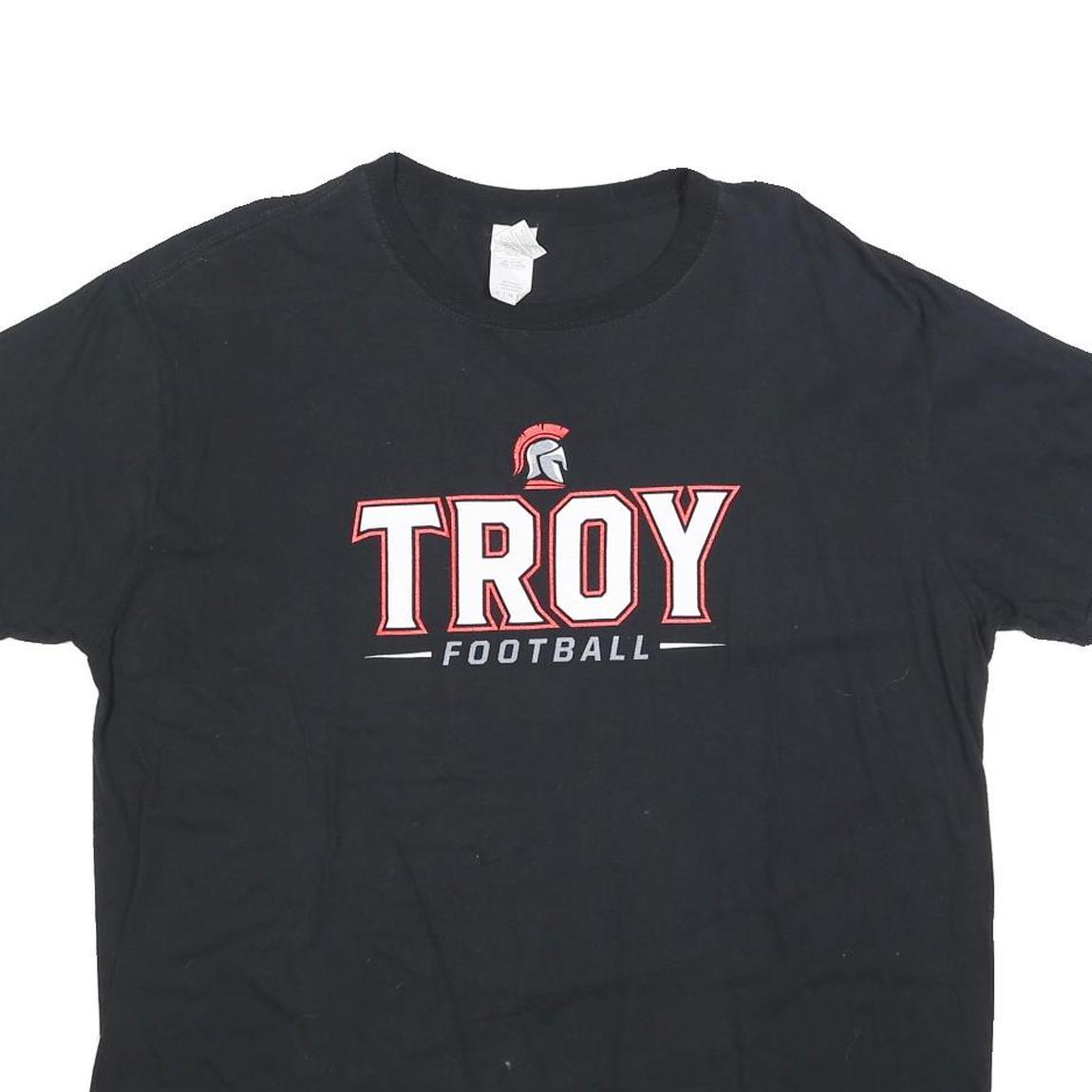 GILDAN Mens Black Troy Football Graphic T-Shirt XL Short Sleeve Crew Neck Casual