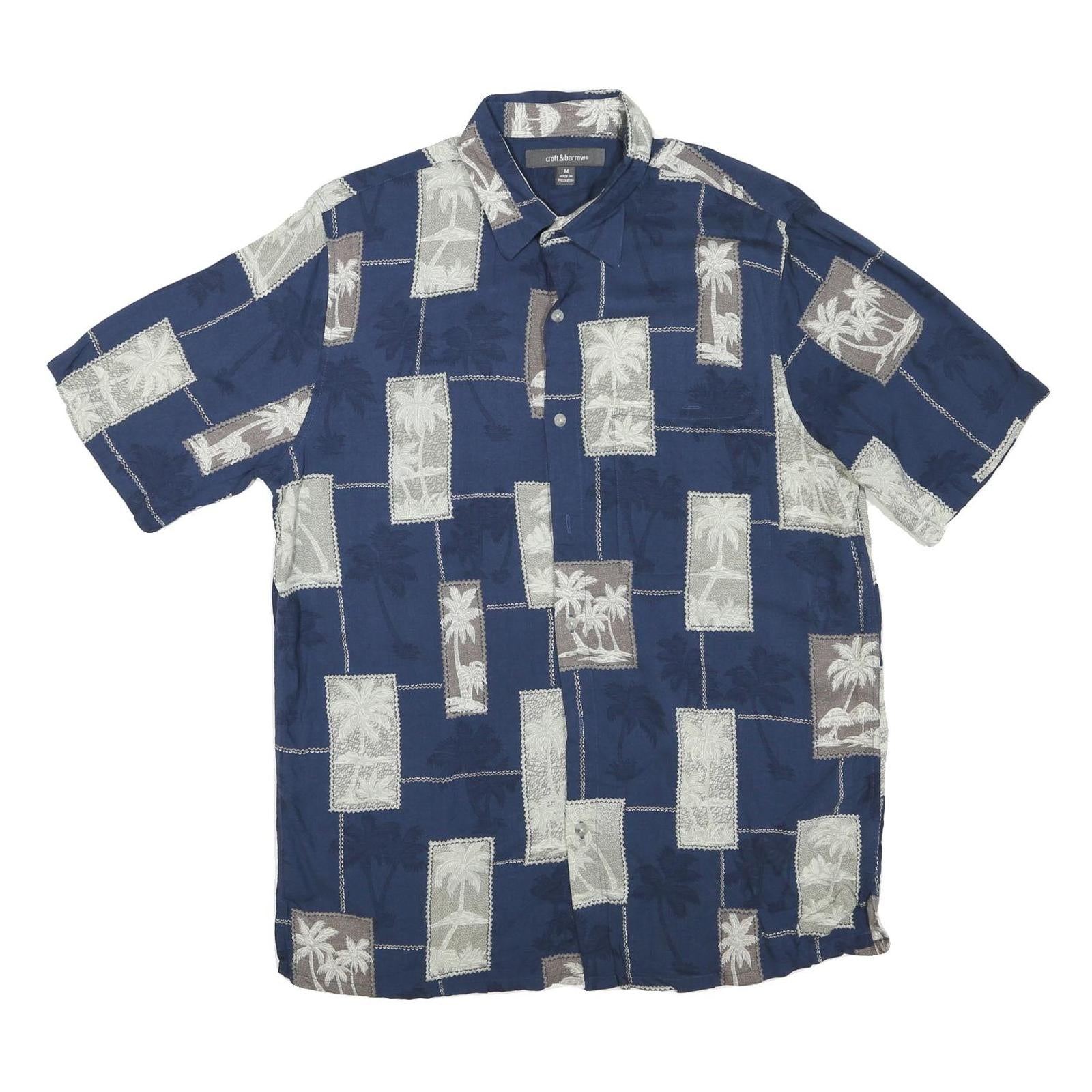 CROFT & BARROW Mens Blue Printed Cotton Blend Shirt M Casual Summer
