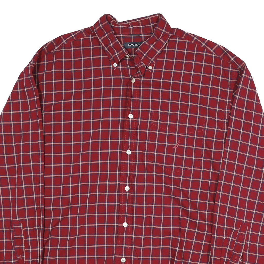 NAUTICA Mens Red Check Shirt XL Button-Down Collar Long Sleeve Casual Cotton