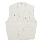 JOHN F GEE Mens Beige Cotton Sleeveless Jacket S Multi Pocket Zip Up Casual Vest