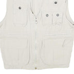 JOHN F GEE Mens Beige Cotton Sleeveless Jacket S Multi Pocket Zip Up Casual Vest