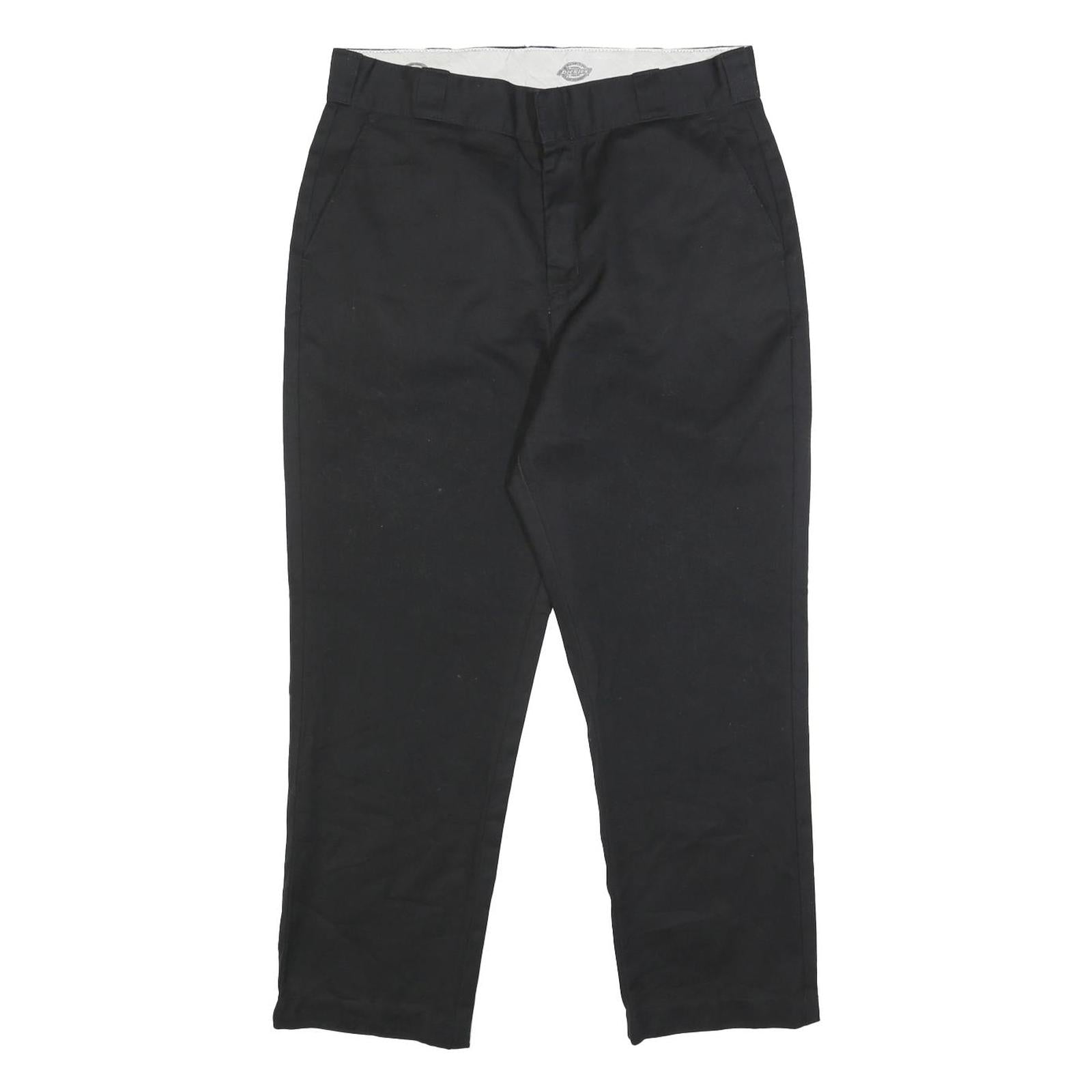 DICKIES Mens Cotton Blend Black Slim Straight Trousers W32 L25 Workwear