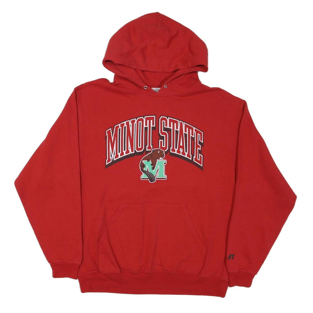RUSSELL ATHLETIC Mens Red Minot State Pullover Hoodie L College Logo