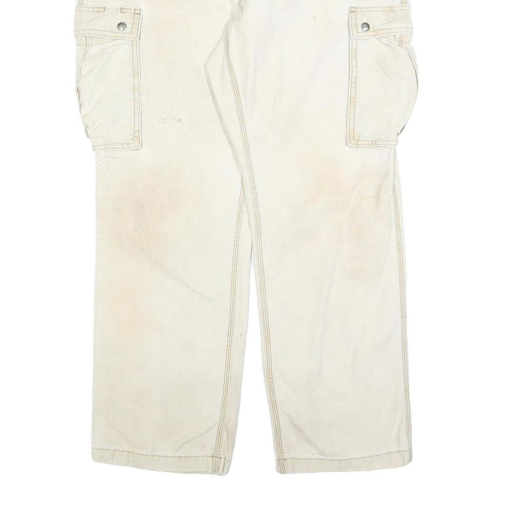 CARHARTT Mens Cotton Blend Cream Relaxed Cargo Trousers W38 L32 Workwear
